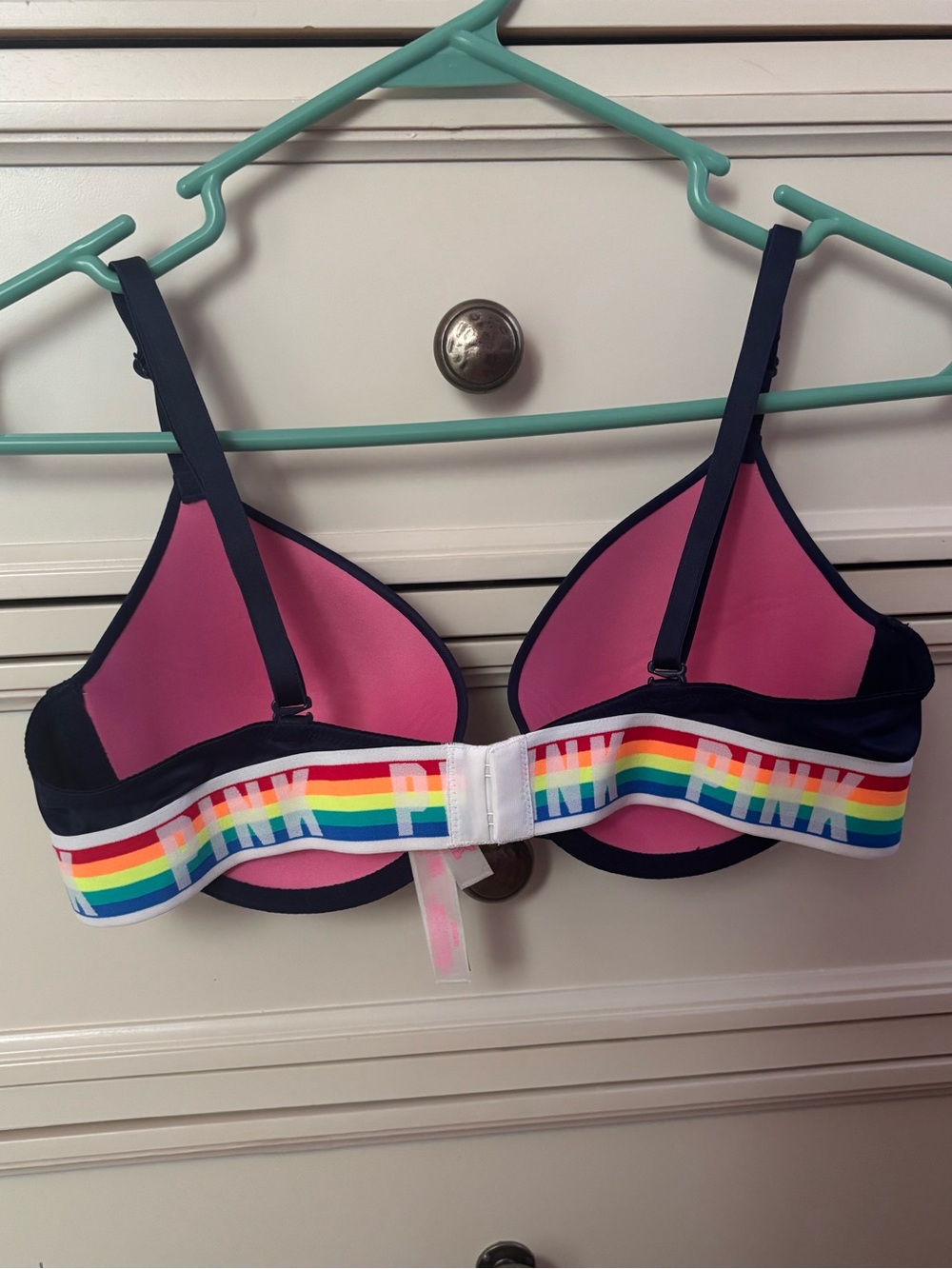 PINK Victoria's Secret Navy Blue Rainbow Wear Everywhere Lightly Lined Bra 36B - Picture 11 of 12